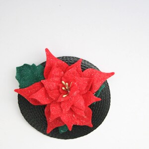 Poinsettia fascinator vintage style accessory christmas fascinator christmas party accessory mini christmas hat Christmas hair image 3