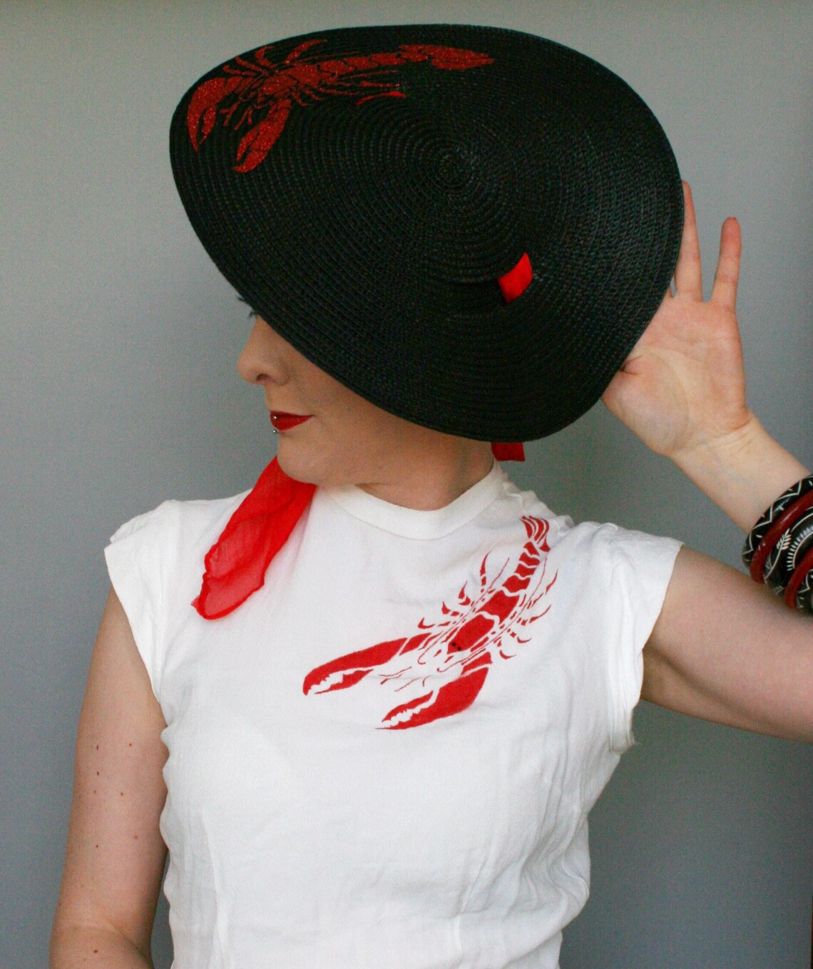 Lobster Hat Black Sun Hat with glitter lobster Tie on Etsy