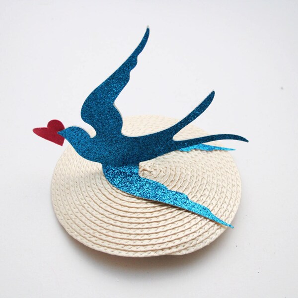 Bluebird fascinator  - lovebird fascinator - glitter fascinator - bird fascinator - bird hair accessory - bridsmaids hair accessory