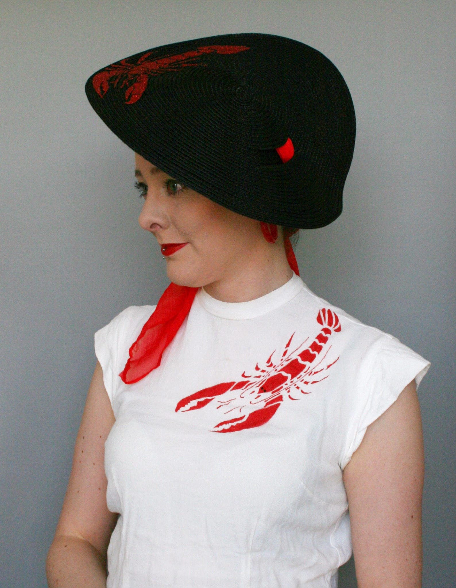 Lobster Hat Black Sun Hat with glitter lobster Tie on Etsy