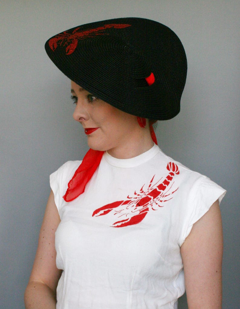 Lobster Hat Black Sun Hat with glitter lobster Tie on Etsy