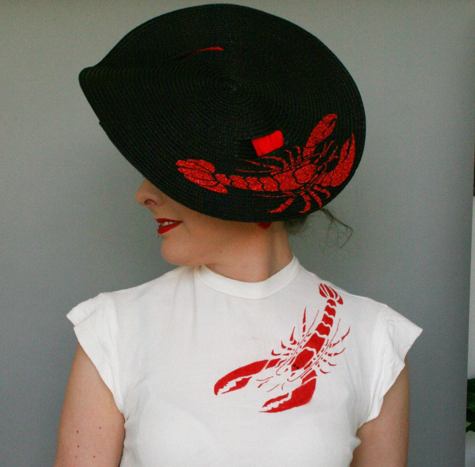 Lobster Hat Black Sun Hat with glitter lobster Tie on Etsy
