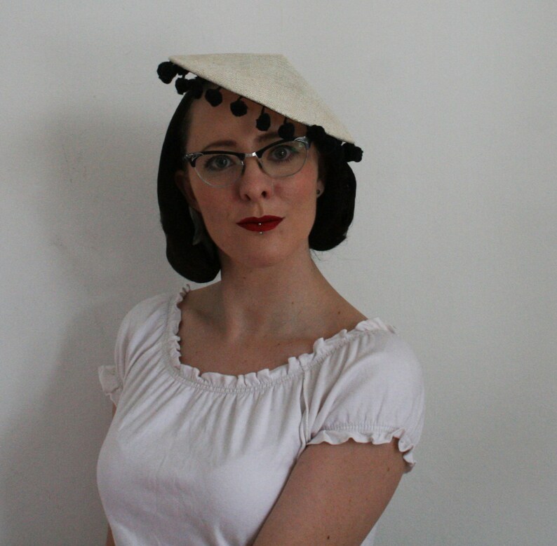 Coolie style hat with pom pom trim vintage style coolie hat Etsy