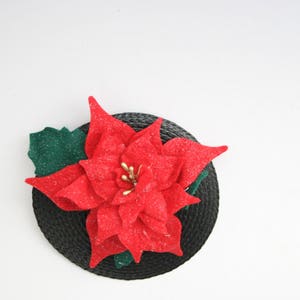 Poinsettia fascinator vintage style accessory christmas fascinator christmas party accessory mini christmas hat Christmas hair image 4
