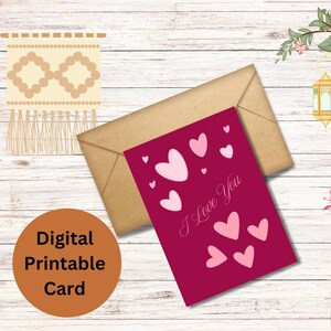 Tarjetas imprimibles para el día de San Valentín - Tarjeta "Te amo" - Descarga DIGITAL - Hermosa tarjeta de amor imprimible con CORAZONES ROSADOS