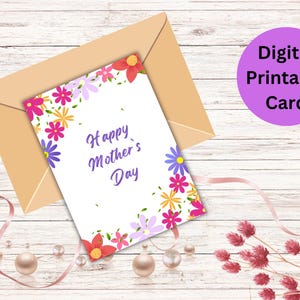 Tarjeta floral para el Día de la Madre / Descarga digital / Tarjetas de amor personalizables / Regalo floral para el Día de la Madre / Descarga instantánea