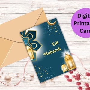 Cartões Eid Mubarak para impressão, Cartões de felicitações islâmicos para download digital, Presentes islâmicos, Cartões digitais minimalistas islâmicos Eid Mubarak 5x7
