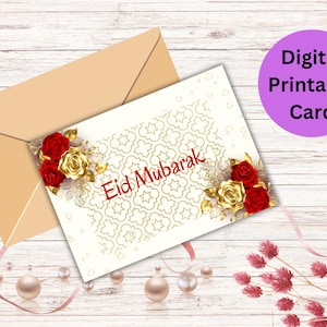 Cartão Eid Digital Moderno | Saudação Islâmica Eid Mubarak | Cartão Eid Imprimível | Download Instantâneo | Cartão digital Eid Mubarak | Cartão Eid Floral