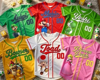 Camiseta de béisbol de Super Mario, ropa para niños gamers, camiseta personalizada para fans del personaje.