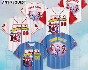 Anpassad Spidey och hans fantastiska vänner basebolltröja, Disney födelsedagspresent, Disney basebollfan-present, Disney Spidey tröja