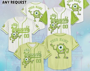 Personlig Mike Wazowski basebolltröja, Disney Monsters Inc basebollfan-present, Disney Mike Wazowski födelsedagspresent