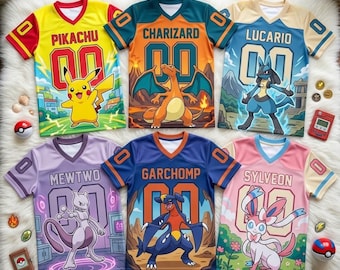 Pokémon-tröja, anpassad Pokémon-lagtröja, Pokémon-födelsedagströja, matchande Pokémon-outfit för familjen, personlig Pokémon-fotbollströja