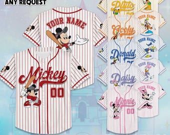 Anpassad basebolltröja för Mickey och vänner-karaktärer, present till basebollfan i Disneyland, personlig Disney-tröja med Mickey och vänner-motiv