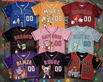 Anpassad Sonic the Hedgehog basebolltröja, basebolllagsmatchande outfit, Sonics födelsedagströja, personlig Sonic basebolltröja