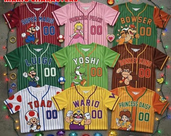 Anpassad basebolltröja med Super Mario-karaktärer, Anpassade matchande familjetröjor, Personlig Mario-tröja 2026, Anpassade presenter till Super Mario-älskare