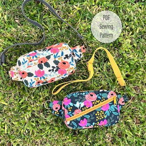 Patron de couture PDF pour sac banane Kincaid - À porter en bandoulière ou autour de la taille - 2 options de poches avant - Tutoriel vidéo - Patron de sac banane