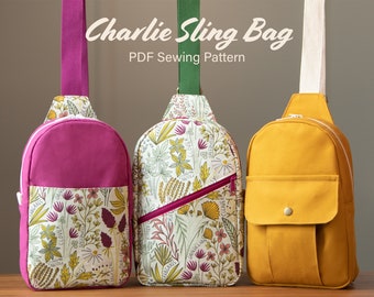 Charlie Sling Bag PDF Sewing Pattern, Instant Download Crossbody Backpack Tutorial, 3 Front Pocket Options