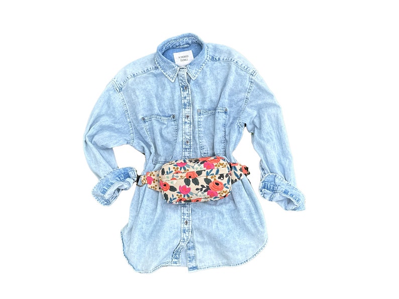 The Kincaid Fanny Pack sewing pattern displayed being worn around the waist.