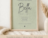 Sage Green Dog Memorial Printable | Pet Remembrance Gift | Editable Canva Template | Minimalist Design