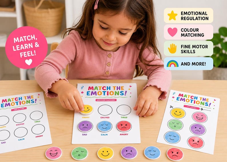 Emotions Matching Game Printable | Montessori Toddler Activity Digital ...