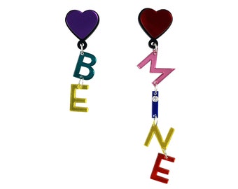 Be Mine Earrings | Slogan Word earrings | Laser cut acrylic earrings | Festival earrings | Love heart Earrings