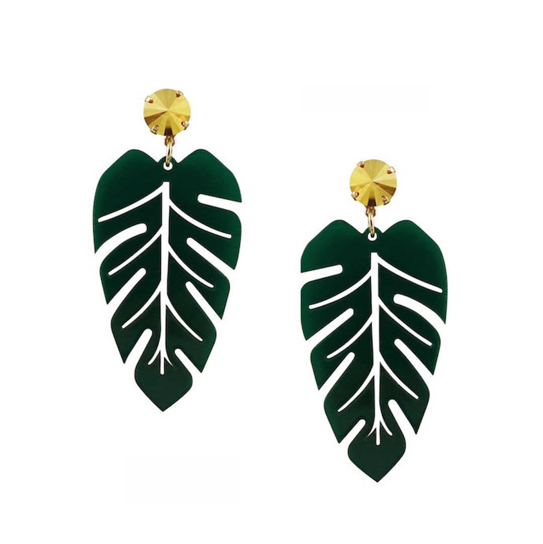 Banana Leaf Earrings Tropical Earrings Laser Cut Acrylic Etsy