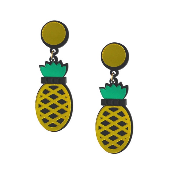 Yellow Pineapples Forever earrings, pineapple earrings, fruit jewelry, statement earrings, statement jewelry, fun earrings, plastic earrings