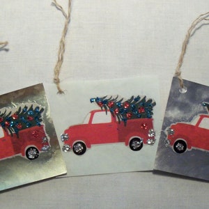 Upcycled Holiday Gift Tags, Cards, Trucks, Tree, Snowmen, Santa, Penguin, Polar Bear, Snowflake, Candy Cane, Glitter