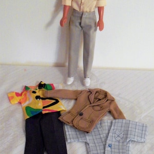 Ken Doll Clothes Set, 3 Outfits, Suit, Shirt, Pants, Pajama&#39;s, Karate, Jogging Suit, Shorts, Stripes, Plaid, Blue, Beige, Yellow, Red,1990&#39;s