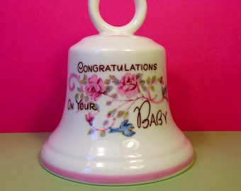 Neues Baby - Baby Mädchen - Herzlichen Glückwunsch - Vintage Fine Bone China - Glocke - Dekoratives Geschenk - Taufgeschenk
