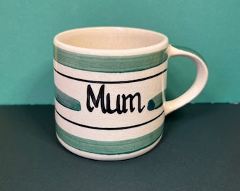 Mum - Vintage Tasse - Keramik - Tasse mit Streifen - Grün und Weiß - Streifen - Kleine Tasse - Geschenk für Mama - Vintage Geoffrey Maund Keramik