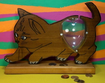 Money Box - Cat - Feline - Unusual - Handmade And Decorated - Wooden - Savings Box - Piggy Bank - OOAK - Curiosity