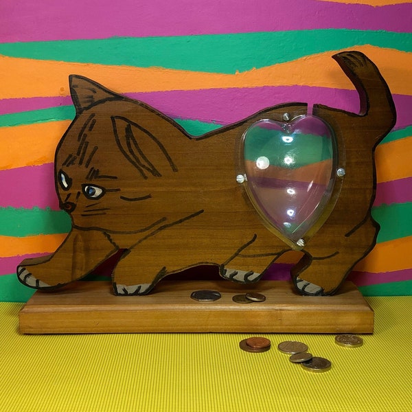 Money Box - Cat - Feline - Unusual - Handmade And Decorated - Wooden - Savings Box - Piggy Bank - OOAK - Curiosity