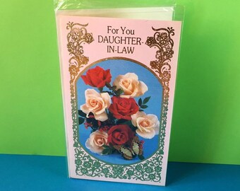 Daughter In Law - Birthday Card - Vintage Card - 1980s Design - Red Roses - Vintage Photographic - Daughter In Law - Card - Floral Design