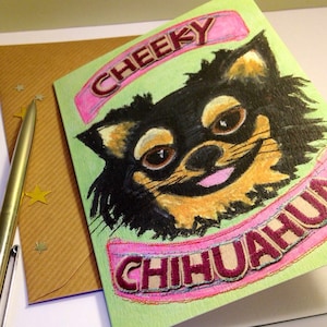 Carte de voeux Chihuahua - Chihuahua coquin - Carte pour les amoureux des chiens - Petite carte rectangulaire avec enveloppe assortie - Modèle illustré