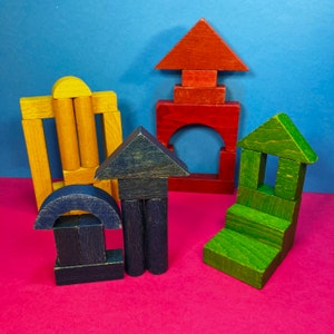 Toy Blocks - Wooden Blocks - Colourful Wood Blocks - Wooden Toys - Colourful - Building Blocks - Vintage Fun - Learning - Imaginative Play