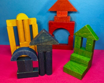 Toy Blocks - Wooden Blocks - Colourful Wood Blocks - Wooden Toys - Colourful - Building Blocks - Vintage Fun - Learning - Imaginative Play