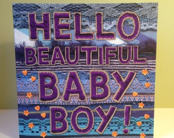 Carte pour nouveau-né - Bébé garçon - « Hello Beautiful Baby Boy »