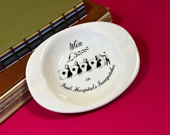 Irish Hospitals Sweepstake - Vintage - Arklow - Republic Of Ireland - Ceramic Ashtray - Trinket Dish - Lottery - 1960s - Mid Century