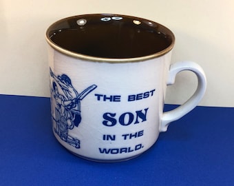 Bester Sohn der Welt - Vintage Tasse - Neuheit Geschenk - Altmodisch - Lads - Sport - Große Tasse - Ashdale Pottery Produkte - Made in England