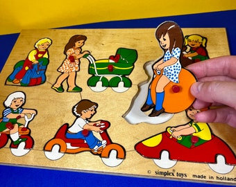 Simplex Toys - Steckpuzzle - Tastspielzeug - Bunt - Holzstücke - Vintage Spielzeug - Lernspiel - Made In Holland