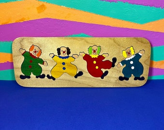 Clown Jigsaw Puzzle - Vintage Jigsaw Puzzle - Tactile Toy - Colourful - Wooden Pieces - Colourful Clowns -  Kids Puzzles