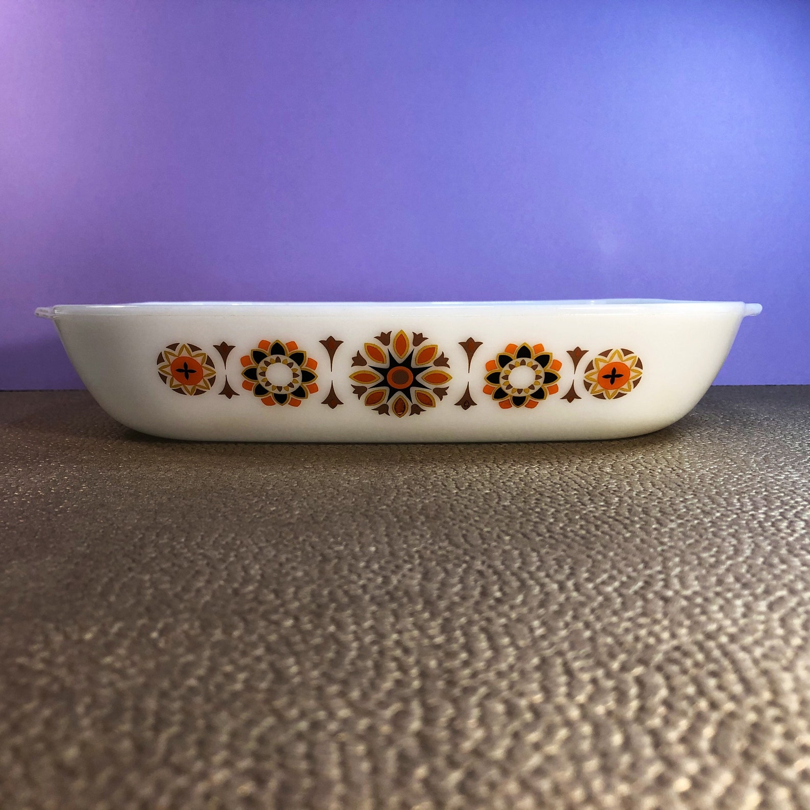 JAJ Pyrex Toledo Pattern Orange Yellow Brown Pyrex Dish Vintage Pyrex Roasting Dish Casserole