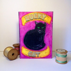 Carte de voeux chat noir - chat noir porte-bonheur - carte de voeux pour amoureux des chats - petite carte rectangulaire avec enveloppe assortie - modèle illustré