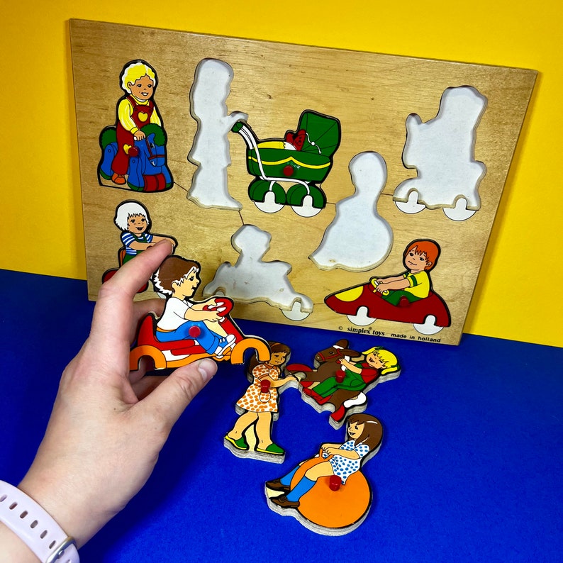 Simplex Toys Steckpuzzle Tastspielzeug Bunt Holzstücke Vintage Spielzeug Lernspiel Made In Holland Bild 2