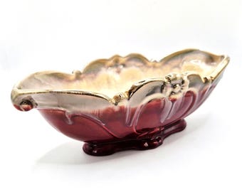 Cuenco de lava gruesa esmaltado, años 50, cerámica alemana, burdeos y dorado