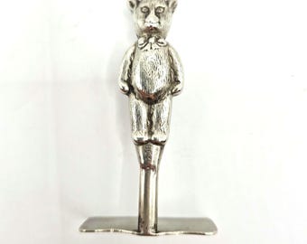 Antique Feeder: Edwardian Silver Plated EPNS Teddy Bear Baby Food Pusher