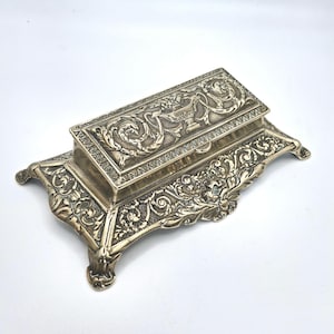 Antique Brass Stamp Box: Edwardian Art Nouveau Desk Decor
