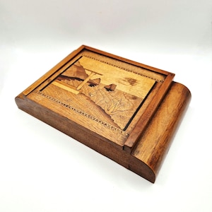 1930s Art Deco Cigar Box: Sorrento Ware Wooden Cigarette Box
