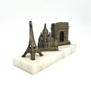 Vintage Paris Paperweight: Marble Base, Eiffel Tower, Sacre Coeur